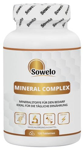 Mineral Complex – 9 essentielle Mineralstoffe – 120 Tabletten (60 Portionen) – Magnesium, Zink, Eisen, Selen, Chrom & mehr – Für Knochen, Muskeln & Nervensystem – EU-Herstellung – Sowelo