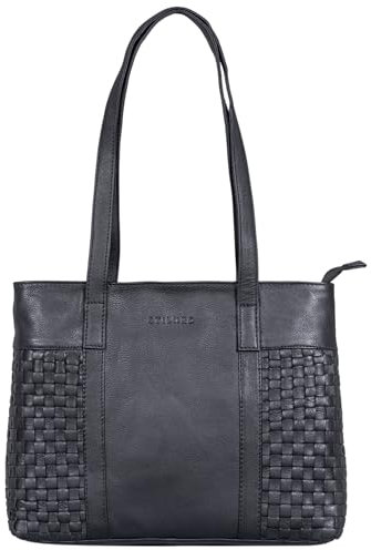 STILORD 'Verena' Echt-Leder Shopper Damen Schultertasche Flecht-Optik mit langen Henkel Handtasche Umhänge-Tasche für Schule Arbeit Shopping Vintage Tote Bag Echtleder, Farbe:schwarz