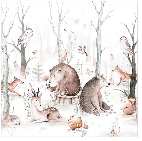 Bilderwelten Fototapete Kinderzimmer 240cm x 240cm Aquarell Wald-Tiere Kinder Vliestapete Tapete Wanddeko Ideen Wandtapete Wallpaper Kindertapete