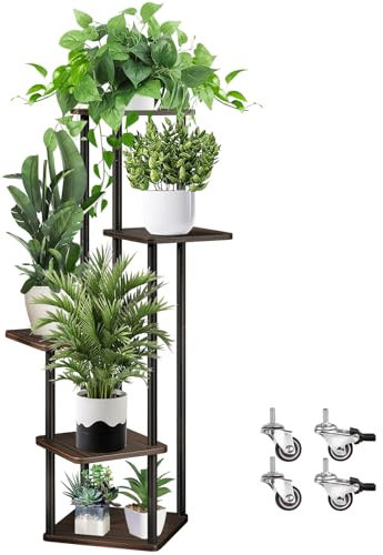 SMFANLIN 5 Etagen Hölzern Pflanzenständer Blumenständer, Mehrstöckig Blumenregal Pflanzenregal, Ecke Blumentreppe Pflanzentreppen für InnenBalkon Garten Wohnzimmer Deko (Schwarze Eiche)