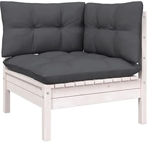 LAPOOH hörnsoffa för trädgård med kudde, loungesoffa utomhus, trädgård loungemöbler, trädgårdssoffa, trädgårdslounge, balkongset, möbler, vitt, massivt trä furu