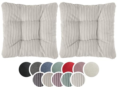 sleepling 2er Set Stuhlkissen 38x38 cm in Cord Optik, Sitzkissen für Stuhl & Bank 38 x 38 cm, Weicher Möbelstoff, Indoor & Outdoor, Made in EU, Oeko-Tex, waschbar bis 30 Grad, Beige