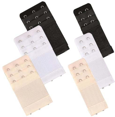 kurkip 6 Pièces Extension de Soutien Gorge, Rallonge Soutien Gorge 3 Rangs 2 Crochets 3 Crochets, Gorge D'extension de Soutien, Doux Confort Élastique, Convient aux femmes (noir blanc peau claire)