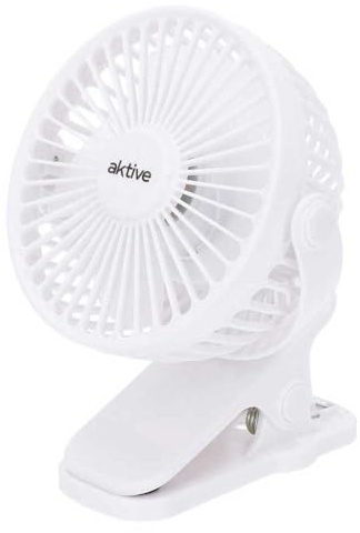 AKTIVE 61590 Ventilador pequeño con Pinza, 2 en 1, 16x13 cm, 3 Modos Aire, Rotación 360º, Cargador USB Incluido, 2 y 3,5 Horas de Funcionamiento, Carga en 3-4 h, Ventiladores silenciosos para Dormir