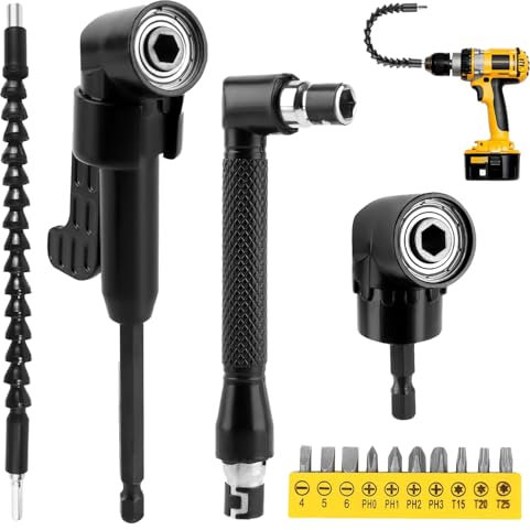 14 Stück Winkelschrauber Aufsatz Set, 1/4-Zoll Sechskantschaft, Winkelaufsatz, Flexible Welle Bohrmaschine Bithalter für Elektrische Bohrmaschinen, Winkelgetriebe für Garage, Bauarbeiter