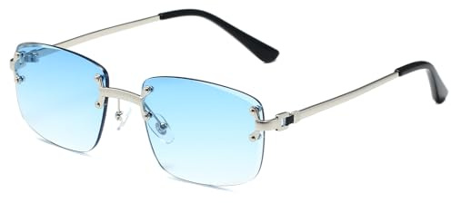 Ggpyyon Lunettes de soleil rectangulaires sans monture - Lunettes de soleil rectangulaires sans monture - Pour homme et femme, Argenté/dégradé de bleu