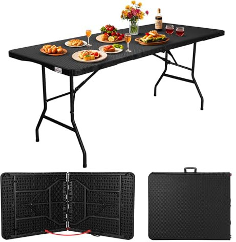 HOMELUX Buffettisch Gartentisch Campingtisch, Klapptisch 180x74cm, Polyrattan Camping Tisch - HDPE, Balkontisch Gartentisch Wetterfest, Buffettisch Tisch 8 Personen