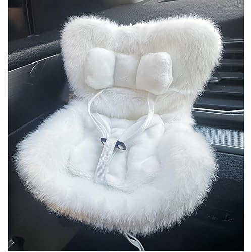 Car Seat for Dolls - Perfect for Labubu Fans, Doll Collectors, Kids, Cute Cozy Seat with Soft Furry Cushion, Stylish Air Vent Clip and Desktop Stand, Functional Car Ornament (white)