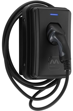Masterplug Estación de Carga EV de Pared para Vehículos Eléctricos Tipo 2, Cargador Coche Eléctrico con Cable de 5m y Función de Fija Automático, Monofásico, Modo 3, RFID, IP65, 7.4kW, 32A, EVCM3BT7BR