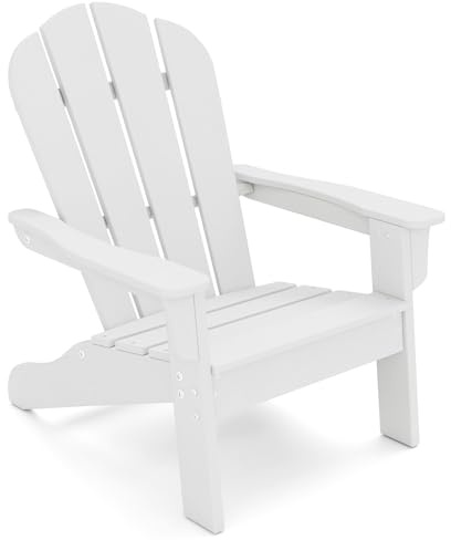 COSTWAY Silla Adirondack para Niños, Silla para Jardín HDPE Resistente a Todo Clima con Diseño Ergonómico, Mobiliario para Patio Exterior para Niños de 3 a 8 Años (Blanco)