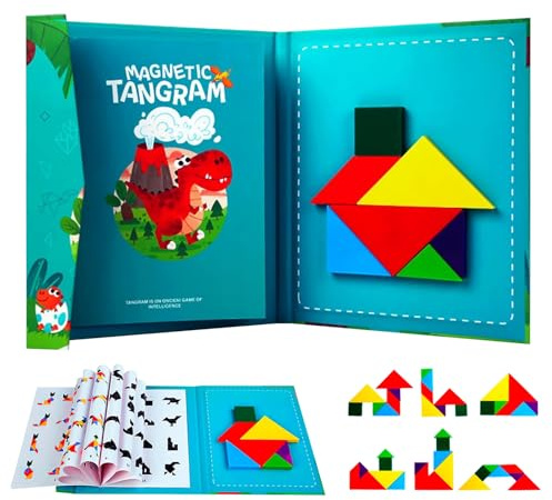 Tangram magnetiskt pussel tangram pussel med geometriska former magnetiskt pusselbok spel övningbarn intellektuell pedagogisk leksak för 3–7 år barn pedagogisk leksak gåtagåva