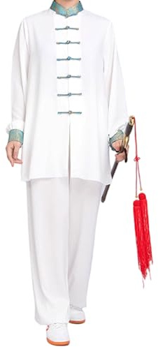 Womens Tai Chi Clothes,Tang Suit Kung Fu Shirt Suit,Men Wing Chun Clothes,Hanfu Martial Arts Clothing,Long Sleeve,Loose,Stand Collar,Breathable,for Training Competitions