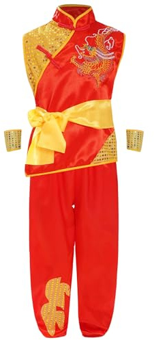 Sinleey Traditionell kinesisk Kung Fu Wushu kampsport unisex barnkläder Tai Chi outfit för pojkar och flickor, röd, 134-140
