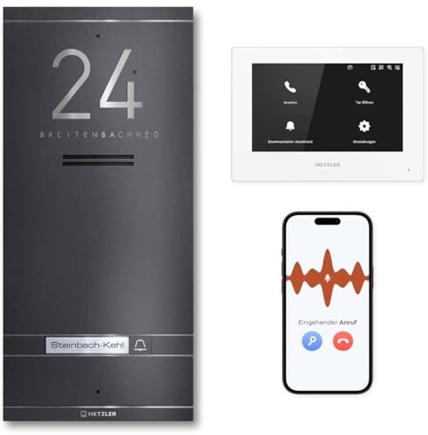 Metzler ADM10 - Intercomunicador para puerta con placa intercambiable para nombre, conexión LAN/PoE, intercomunicador para 1 casa familiar, grabador de hielo
