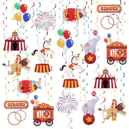 SOETDERT 48 Guirlandes de Carnaval, Guirlandes Spirales Clown, Décoration de Cirque, Serpentins Suspendus pour Carnaval, Plafond, Fête d'anniversaire de Cirque