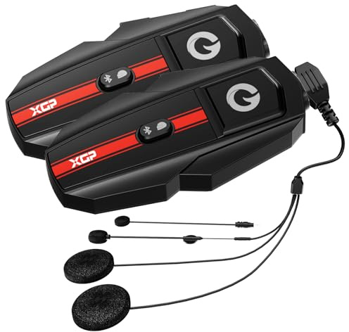 XGP Intercomunicador Casco Moto Bluetooth, Auriculares Moto para 2 Motociclistas 1000M Sistema de Comunicación, Audio Multitarea, Música Compartida, IP67 Impermeable, Universal Kit Manos Libres, Dos
