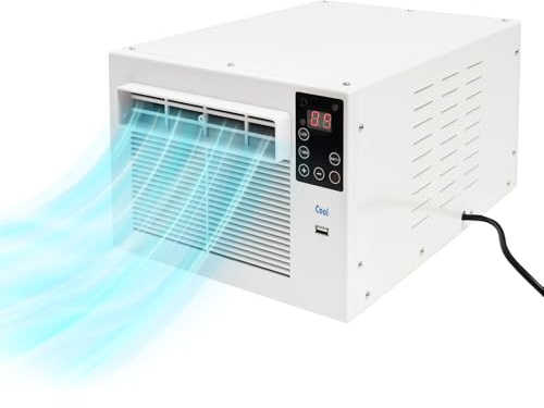 Mini Condizionatore Portatile 280W, Raffreddatore per Finestra, Piccolo Mini Condizionatore Raffreddatore, con Funzione Timer Fino a 12 Ore, con Telecomando Per 5 a 8 M³, 40 a 50 DB