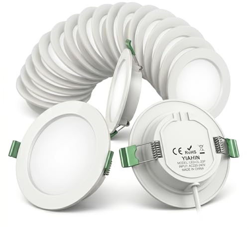 Yiahin Kit 20 Focos LED Empotrables Techo 4W Blanco Neutro 4000K, Pack de 20 Downlights LED Bajo Consumo Extraplano (339lm), para Cocina Baño Pasillo, non Dimmerabile