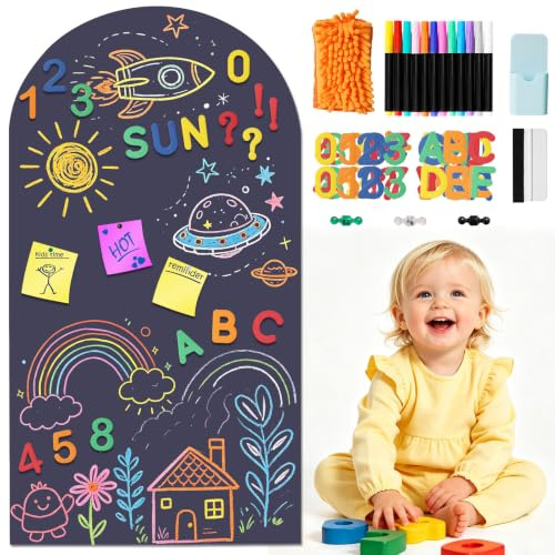 Autocollant Mural Magnétique Forme Arche, 100x45cm Tableau Noir Magnétique | Tableau Magnétique Avec Craies Colorées e Lettres, Tableau Enfant Pour La Maison, La Salle De Jeux et La Salle De Classe