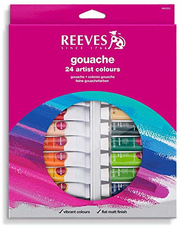 Reeves 24-Pack Gouache Color Tube Set, 10ml