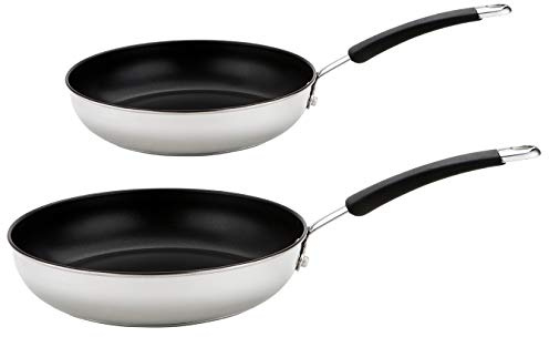Meyer Non Stick Frying Pan Set of 2 - Stainless Steel Frying Pans Set 20 & 28cm, Induction Suitable, Dishwasher Safe, Soft Grip Heat Resistant Handles