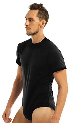 iiniim T-Shirt Body Entrepierna Abierta para Hombre Camiseta Camisa Manga Corta Mono Corto Algodón Ouvert Bodysuit Slim Fit Negro M