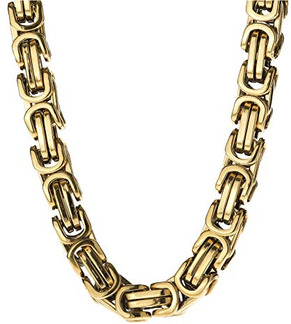 Stainless Steel Necklace for Men Women, Thick Italian Handmade Square Byzantine Chain King's Braid Link Necklaces Black Gold Silver 5 Colors- 60Cm(24Inch),Gold,8mm