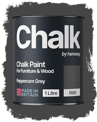 Hemway Chalk Paint Peppercorn Grey Furniture Paint 1L, Matt Finish Shabby Chic, Chalk Furniture & Walls, Quick Dry & 1 Coat