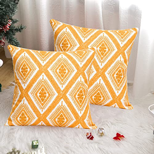 Pilmandu Set mit 2 bestickten dekorativen Kissenbezügen Boho-Kissenbezügen Baumwollleinen Terrassenkissen für Sofa Couch Wohnzimmer 45,7 x 45,7 cm, Diamant-Gold