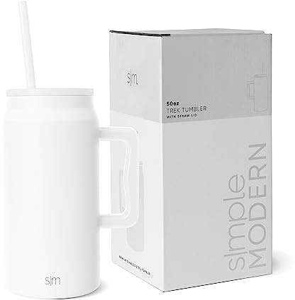 Simple Modern Thermobecher mit Strohhalm und Griff | Großer Isolierter Edelstahl-Wasserkrug | Geschenke für Frauen und Männer | Trek | 1480ml | Winter White