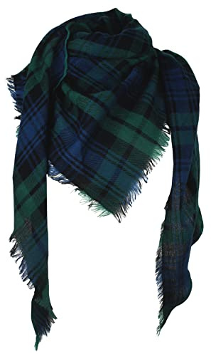 VIVIAN & VINCENT Triangle Fall Winter Soft Plaid Scarfs for Women Scarf Warm Shawls and Wraps Deep Green Black Watch Tartan