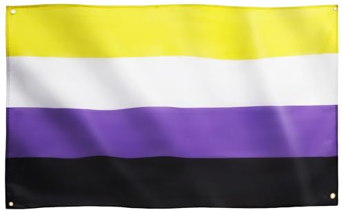 Runesol Bandera Género No Binario, 91x152cm, (3ft x 5ft) Bandera Orgullo, 4 Arandelas, Ojal en Cada Esquina, LGBTQ+, Desfile, Festival, Fiesta, Carnaval, Premium, Interior, Exterior, Colores Vívidos