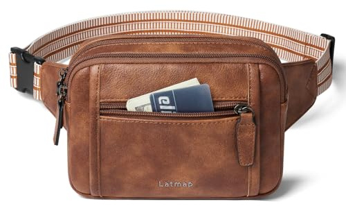 LATMAP 3L Bumbags for Ladies, Fanny Pack for Women 4-Zipper Waist Bag Women PU Leather Fashion Dog Walking Bags Waterproof Cross Body Sling Bag for Travel, Sport