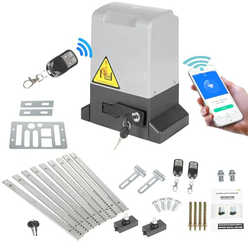 Vigevee Accionamiento de puerta corredera con sensor de infrarrojos, 550 W, máx. capacidad de carga 1200 kg, modelo WiFi Bluetooth APP, abridor de puerta automático con 2 mandos a distancia y