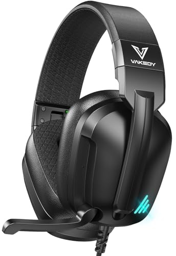Vakedy Gaming Headset for PS4, PS5, Xbox Series X, PC, Switch, Gaming Headphones with Noise Canceling Microphone, Stereo Sound, Folding Design, 3.5mm Audio Jack (Black)