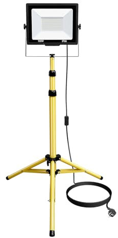 Willpower Focos LED Trabajo Portátil 100W, Proyector LED con Trípode Telescópico 10000LM Foco de Construcción IP66 para Obras Fiestas Jardín Garaje Interior Exterior, 3M Cable con Enchufe, 6000K