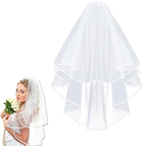 FENQURO Brautschleier, schleier, Schleier kurz Bridal Tüll mit Kamm Tüll Braut Hochzeit Kurzer Schleier Ribbon Edge Brautschleier für JGA Junggesellinnenabschied Hochzeit Schleier Hen Party