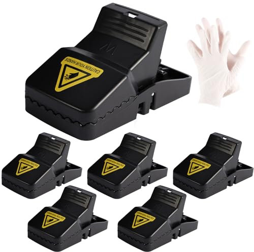 Cleaneaty Rat Traps - 6 x Large Heavy Duty Humane Rat Traps That Kill Instantly Reusable Rodent Control Mouse Traps with 1 Pair of Gloves