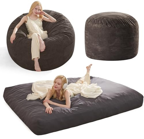 Bean Bag Chair Bed for Adults, Giant Bean Bag Chair Convertible Beanbag Bed, Large Floor Sofa Couch for Living Room, Bedroom, High-Density Foam Filling, Machine Washable (Full, Charcoal)