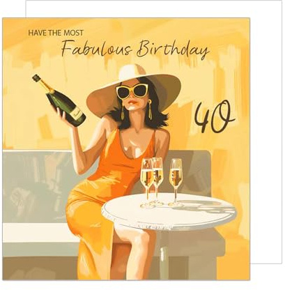 Edition Seidel Premium fyrkantigt gratulationskort till 40-årsdagen Födelsedag med kuvert. Födelsedagskort Fabulous Birthday billet kort för fru flickvän kollega champagnestil (GQ391 SW025)