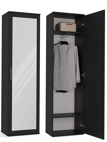BDW Perchero con espejo, moderno, multifuncional, para pasillo, dormitorio, habitación de los niños, 180 x 50 x 35 (negro)