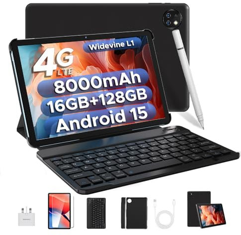 DOOGEE T10W Android 15 Tablets 2025, 10 inch Tablet with SIM Card Slots, 16GB RAM+128GB ROM/2TB, Android Tablets, 8000mAh, Tablet with Keyboard/Pen/Mouse/Case, 4G LTE/Widevine L1/Face ID/GPS/OTG