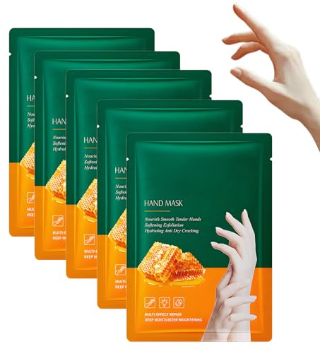 Handmask 5 st, fuktgivande handmask, fuktgivande närande, hudvård, handvård, handvård, handessens, lugnande lindring, repeniserande återfuktare, serum (16)