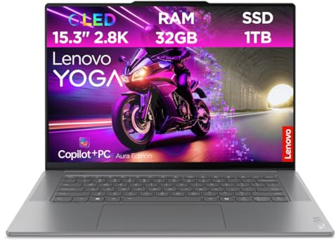 Lenovo Yoga Slim 7i Aura Edition Laptop | Copilot+ PC | 15.3 2.8K OLED | Intel Core Ultra 7 258V | 32GB RAM | 1TB SSD | Intel Arc 140 GPU | Win11 | QWERTZ Beleuchtet | Grau | 2 Jahre Premium Care