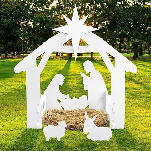 Large Nativity Scene Outdoor, Weather-Resistant Nativity Set Christmas Holy Family Christmas Decorations Outdoor for Front Yard, Lawn and Church (Classic Nativity Scene)