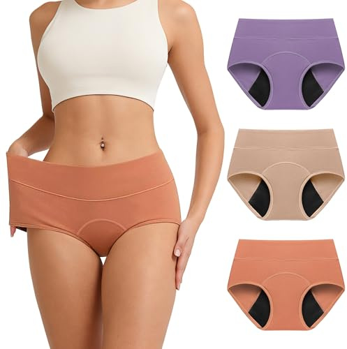 RFOGJV Period Pants for Women, Leakproof Period Underwear Pack of 3 | High Waist Full Coverage, Heavy Flow 60ML Absorbency, Extra Period Protection, Soft Breathable Fabric, Washable Reusable