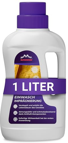 Alpenwert Lessive imperméabilisant 1 litre [fabriqué en Allemagne] pour vêtements d'extérieur, vêtements fonctionnels, vêtements de ski, Gore-tex UVM. Lessive imprégnation de lavage