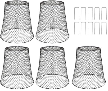Gettimore 5 coperture protettive per piante in metallo con paletti, 22,9 x 23,1 cm, in rete metallica per verdure, fiori, arbusti, piante in vaso, difesa degli animali contro conigli, scoiattoli