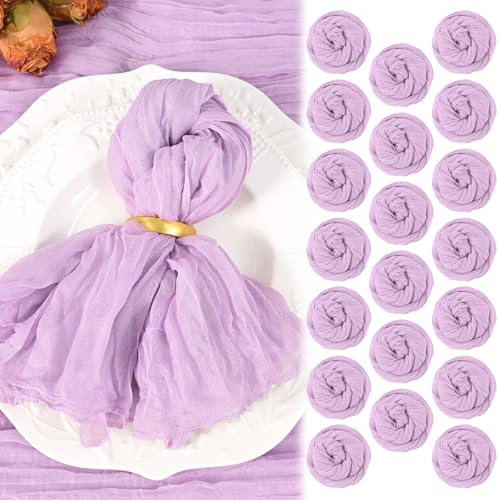 Confezione da 20 tovaglioli di garza lilla viola 20x20 Tovaglioli di stoffa lavabili Boho Set di 10 tovaglioli di stoffa spiegazzata per formaggio Tovagliolo di garza per feste di matrimonio