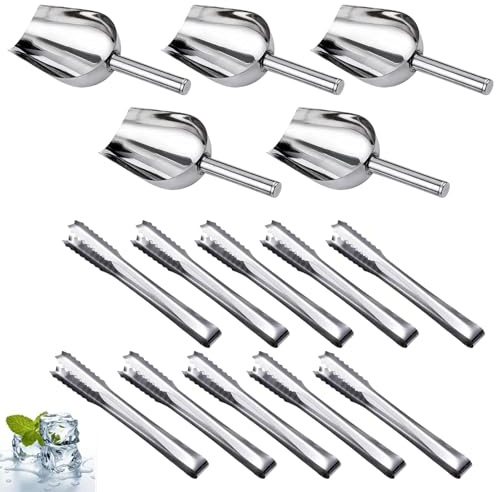 15 Pcs Stainless Steel Scoops and Tongs Set, Ice Scoop Sweet Tongs Multipurpose Scooper Ice Spoon for Bar Kitchen Party Wedding Pet Food Dessert Buffets